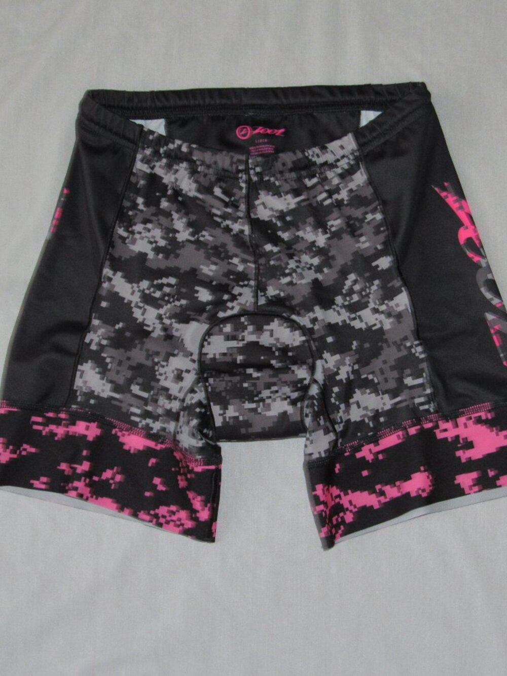 Zoot Limited Edition Black Gray Pink Digital Camo Tri Cycling Shorts Women's L